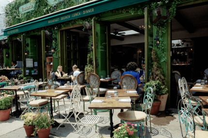 Outdoor dining area of a restaurant